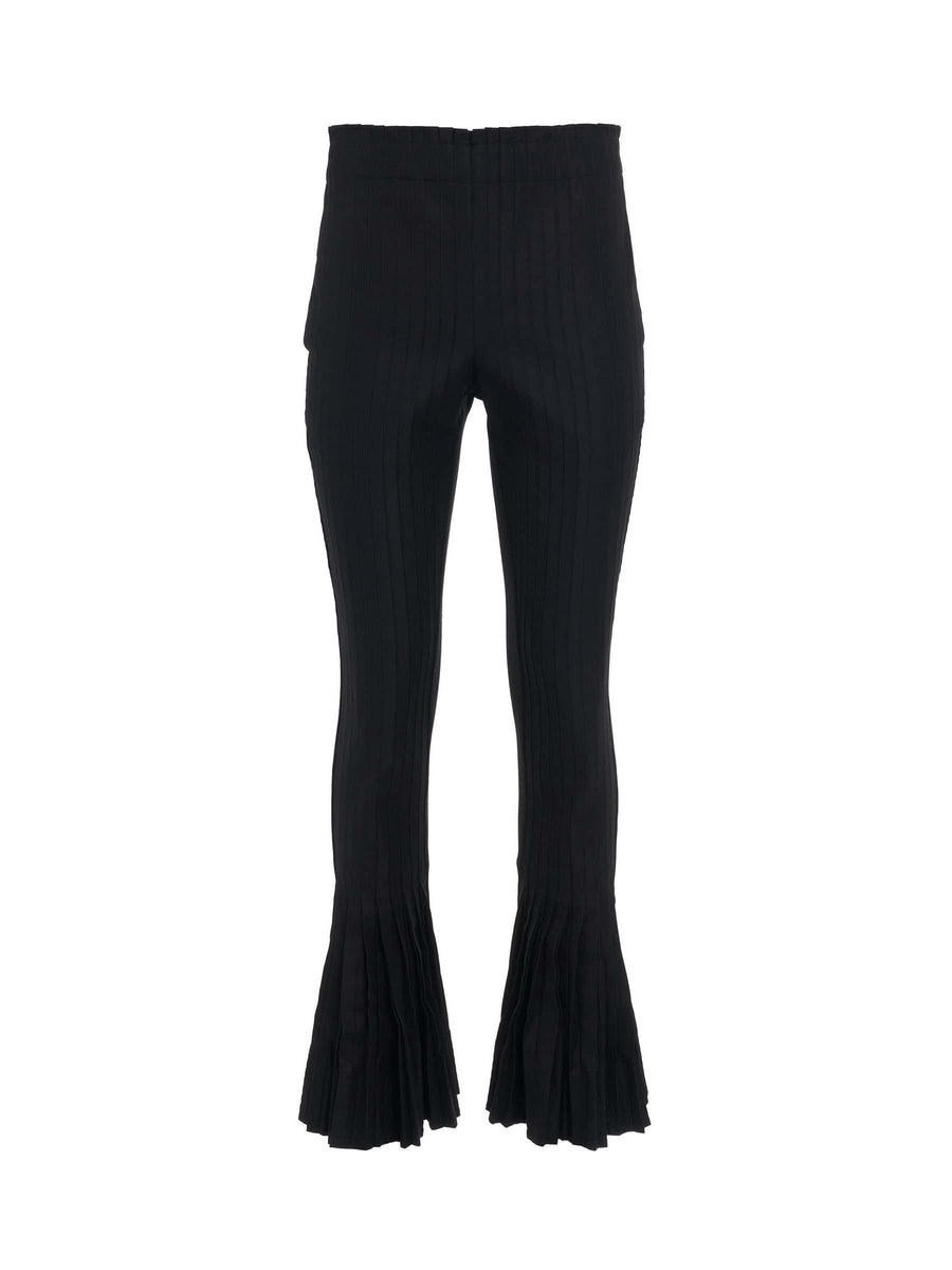 Cotton Gabardine Pleated Pants in Black