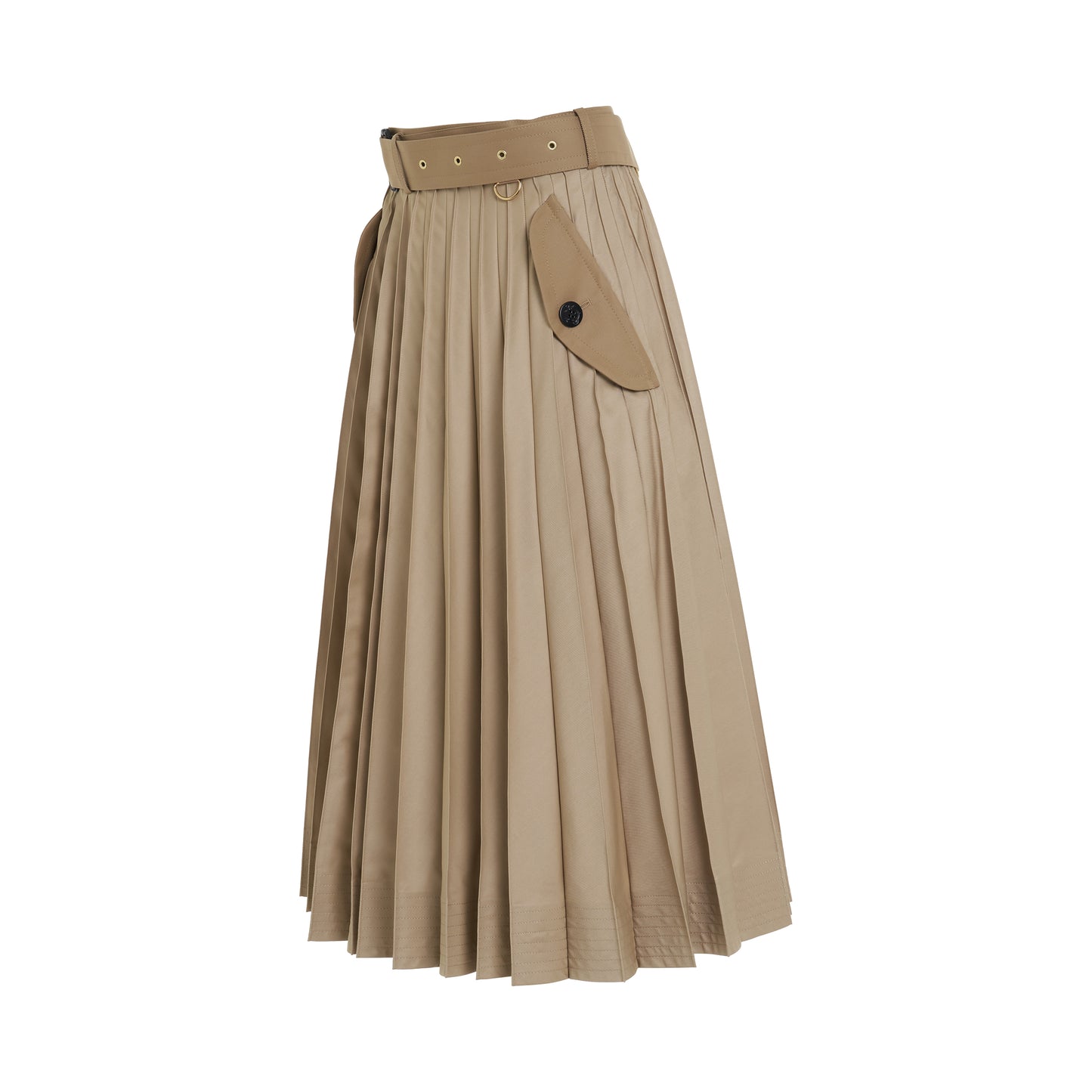 Cotton Gabardine Pleated Skirt in Beige