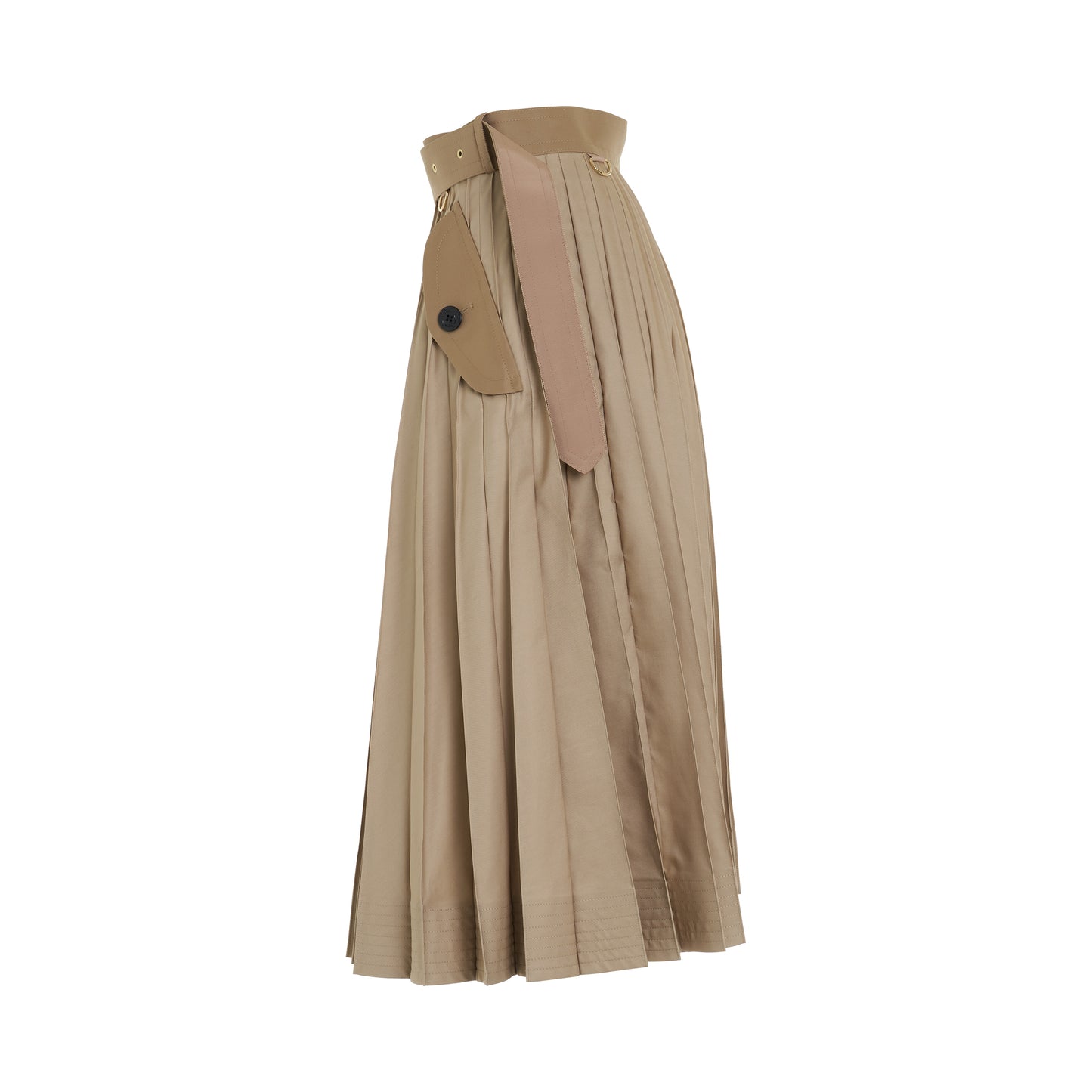 Cotton Gabardine Pleated Skirt in Beige