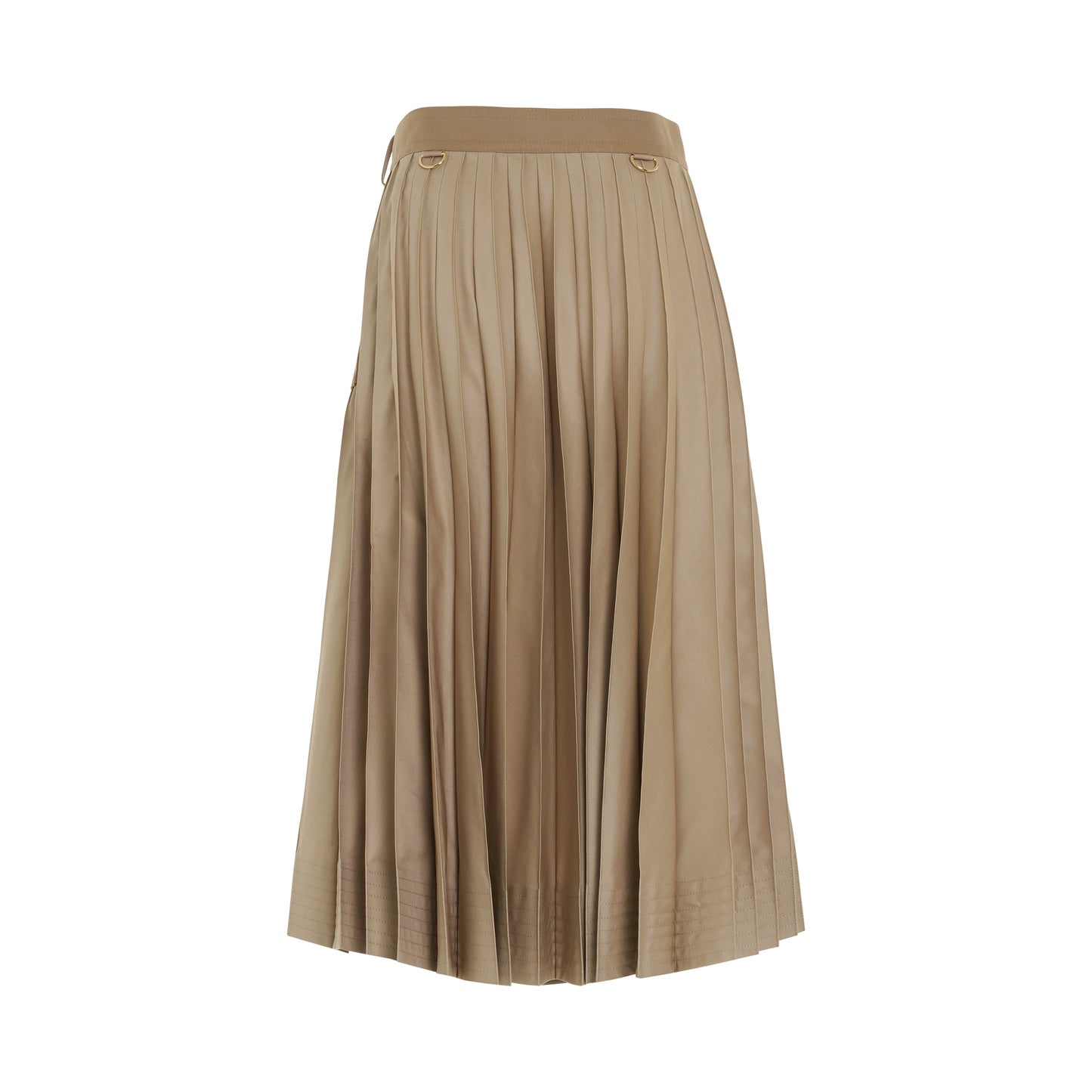 Cotton Gabardine Pleated Skirt in Beige