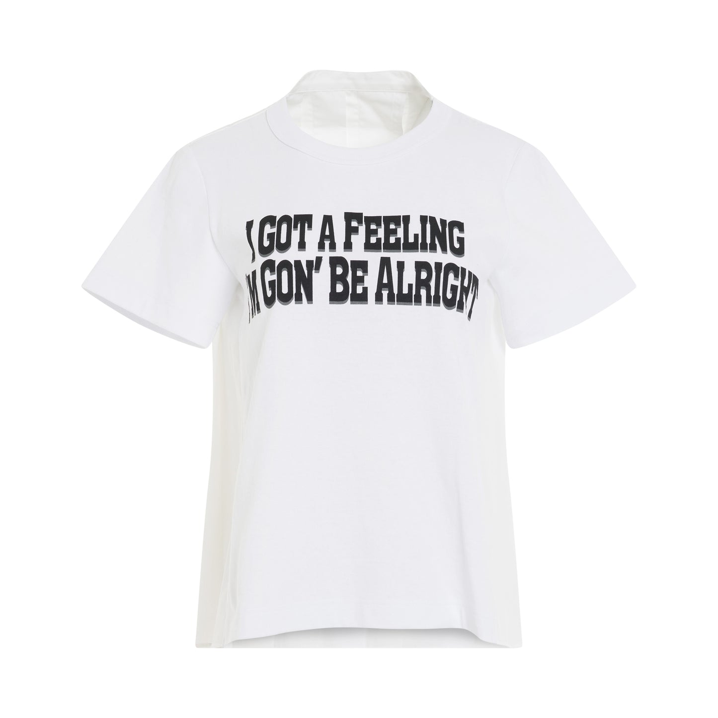 I Got A Feeling Print Side Pleats T-Shirt in Off White