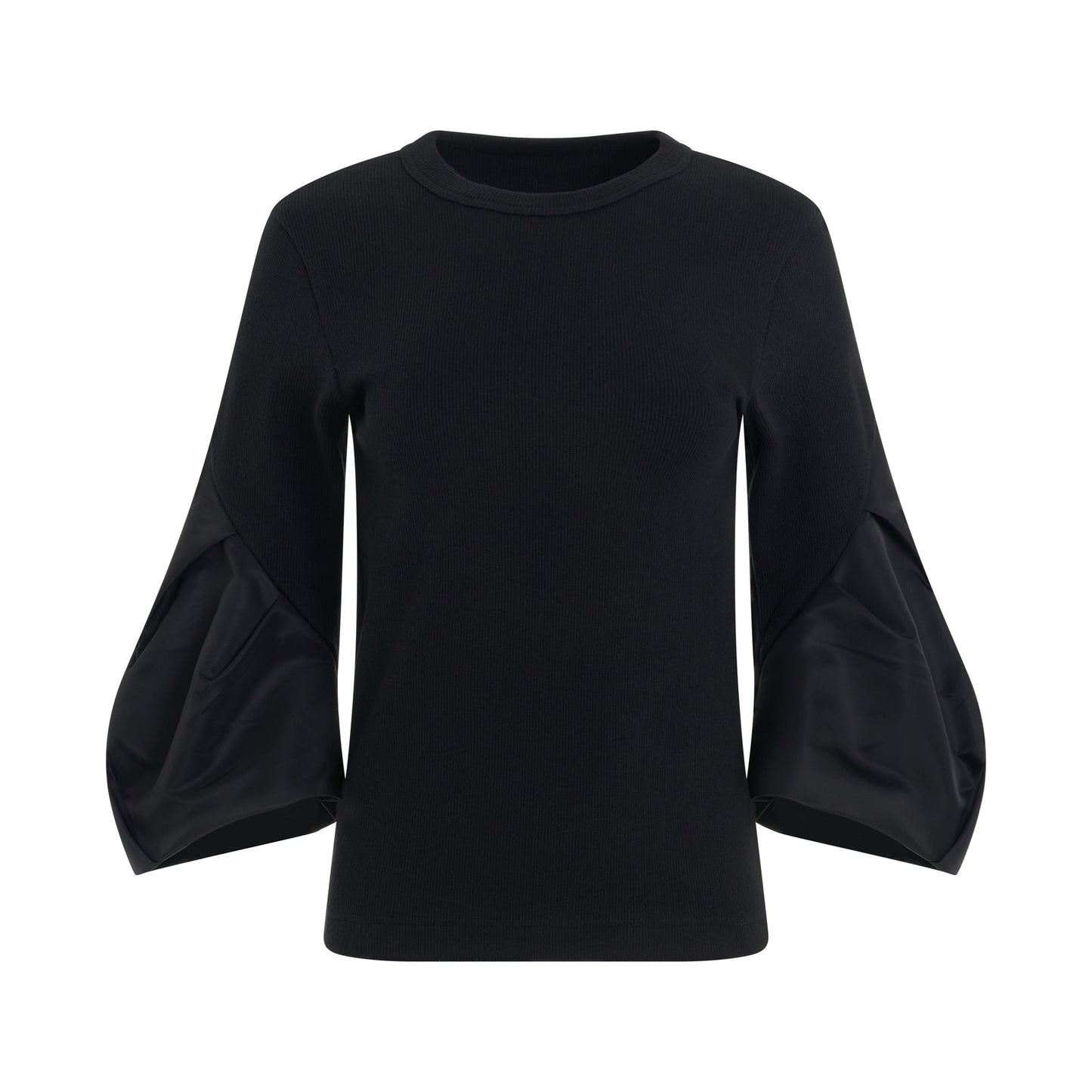 Nylon Twill Mix Cotton Jersey Pullover in Black