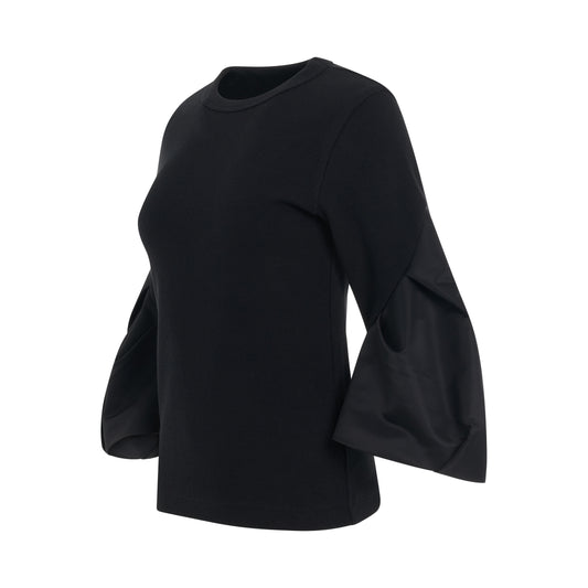 Nylon Twill Mix Cotton Jersey Pullover in Black