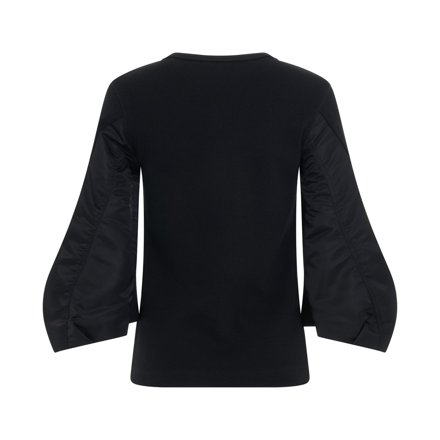 Nylon Twill Mix Cotton Jersey Pullover in Black