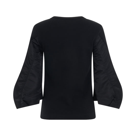 Nylon Twill Mix Cotton Jersey Pullover in Black