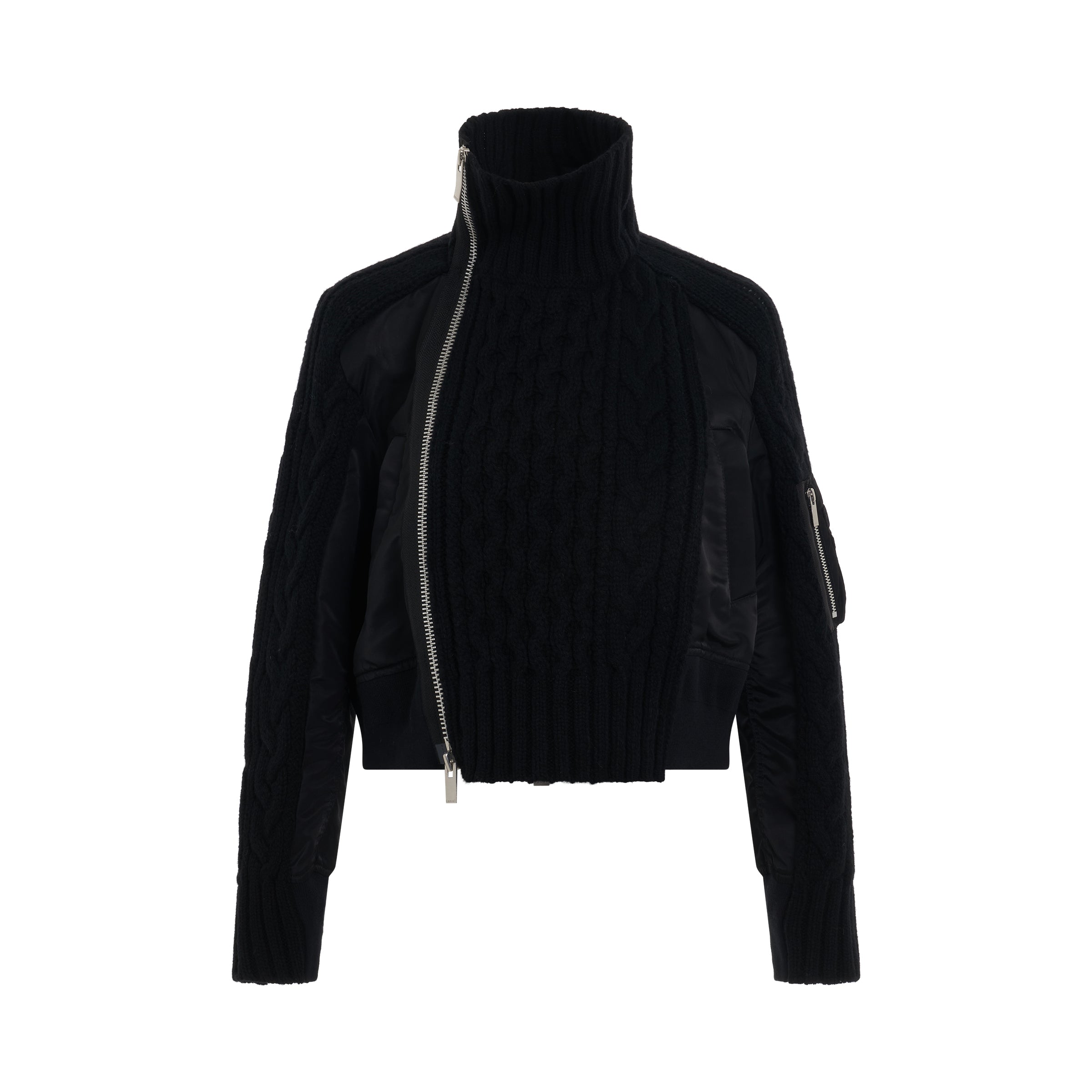 Nylon Twill x Knit Blouson in Black