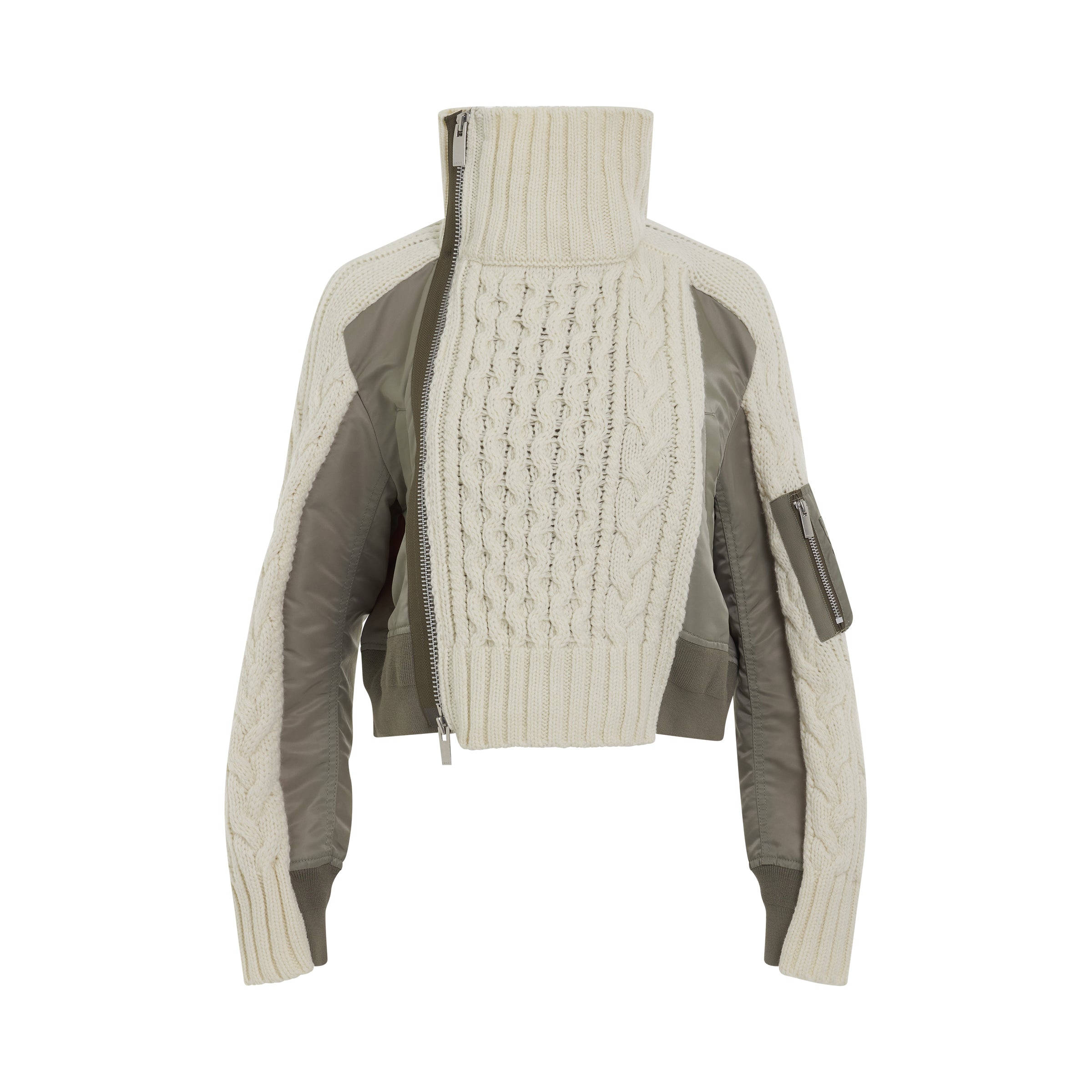 Nylon Twill x Knit Blouson in Off White/Light Khaki