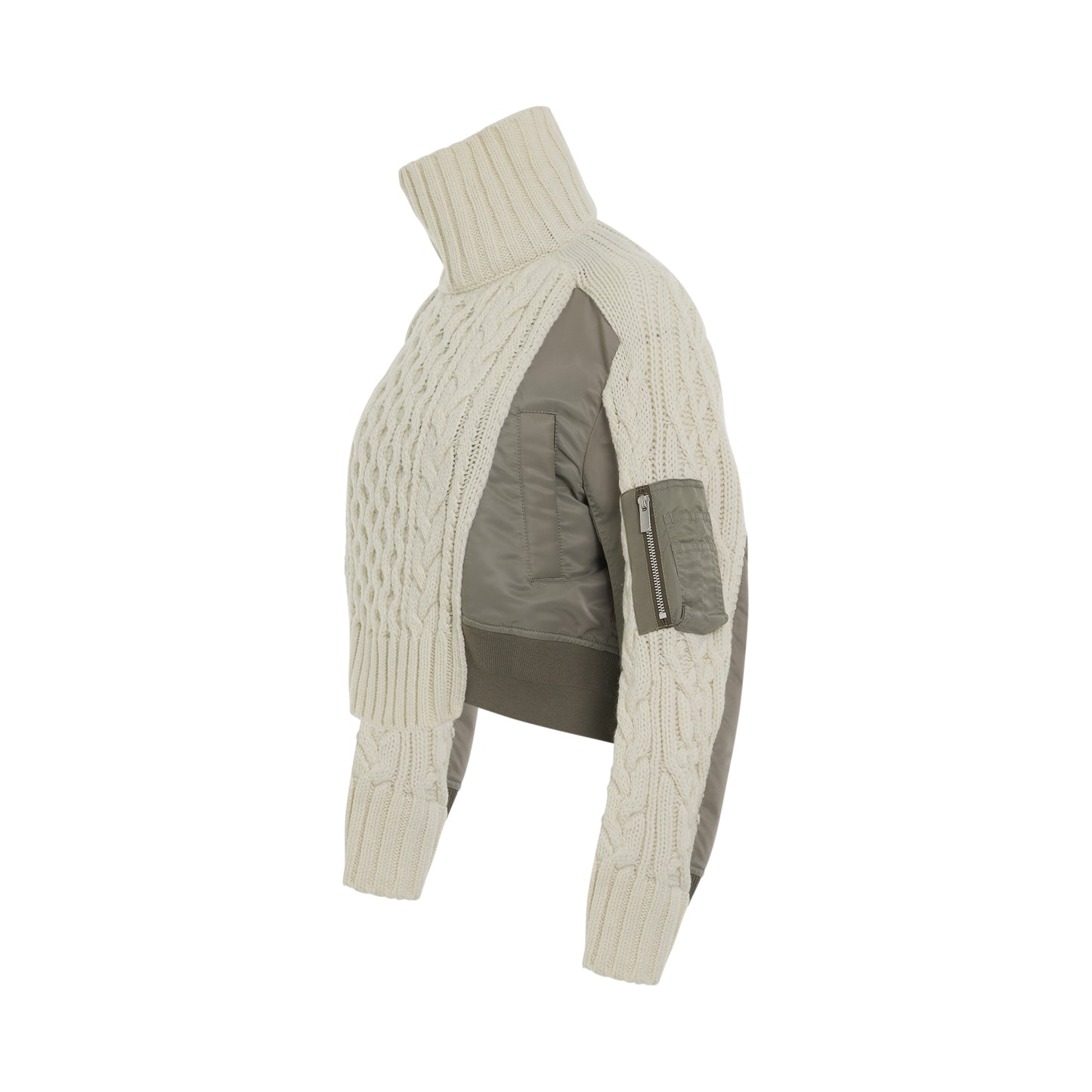 Nylon Twill x Knit Blouson in Off White/Light Khaki