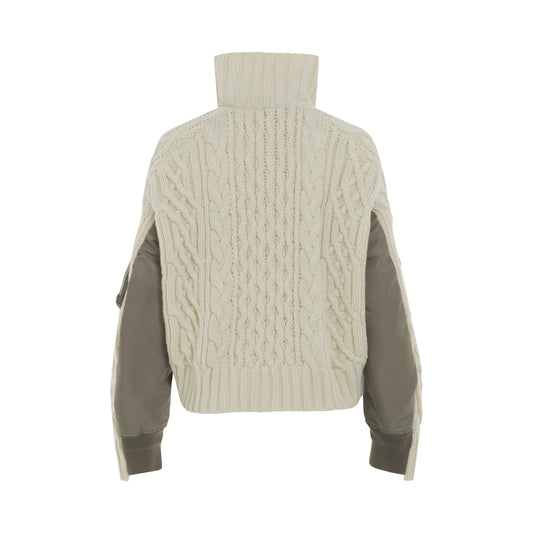 Nylon Twill x Knit Blouson in Off White/Light Khaki