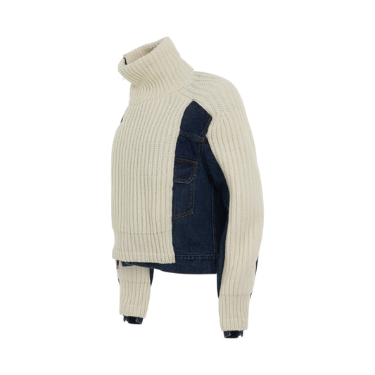 Denim x Knit Blouson in Off White/Blue