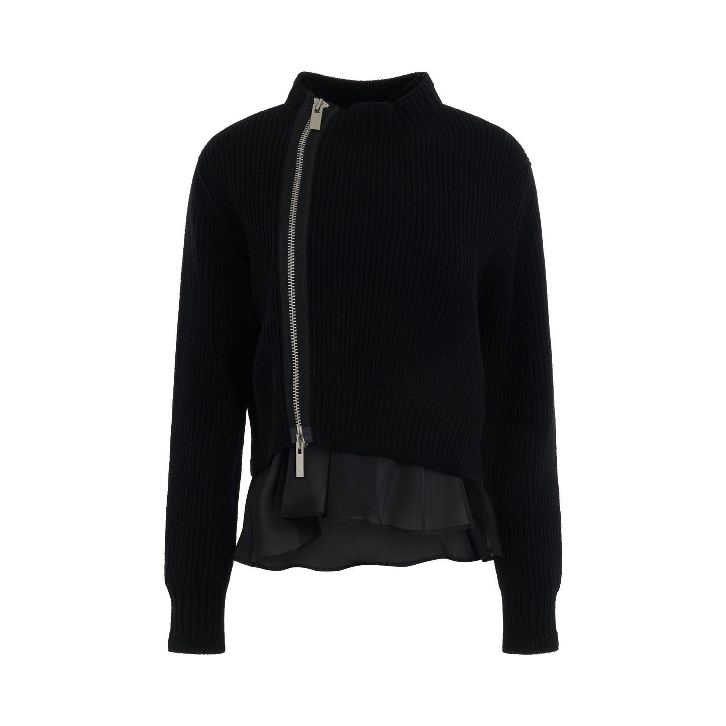 Wool Knit Blouson in Black