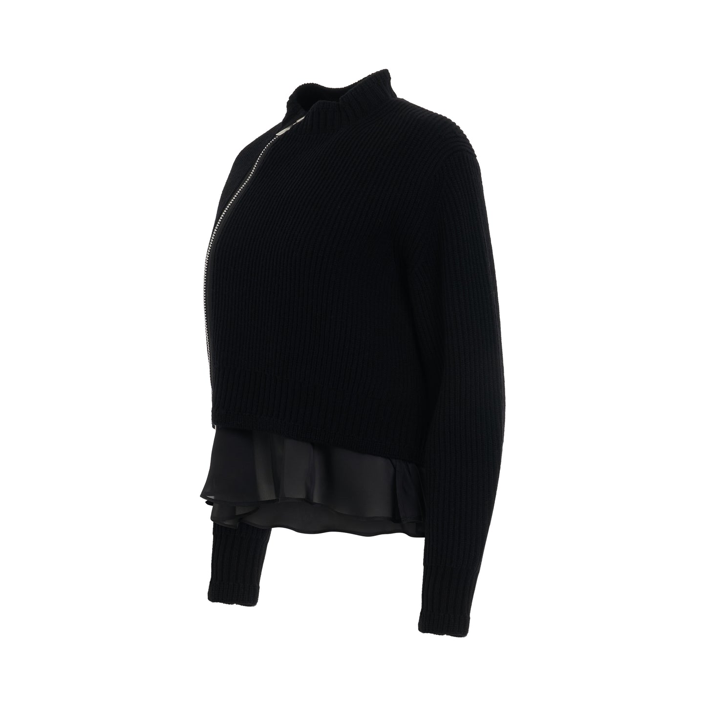 Wool Knit Blouson in Black