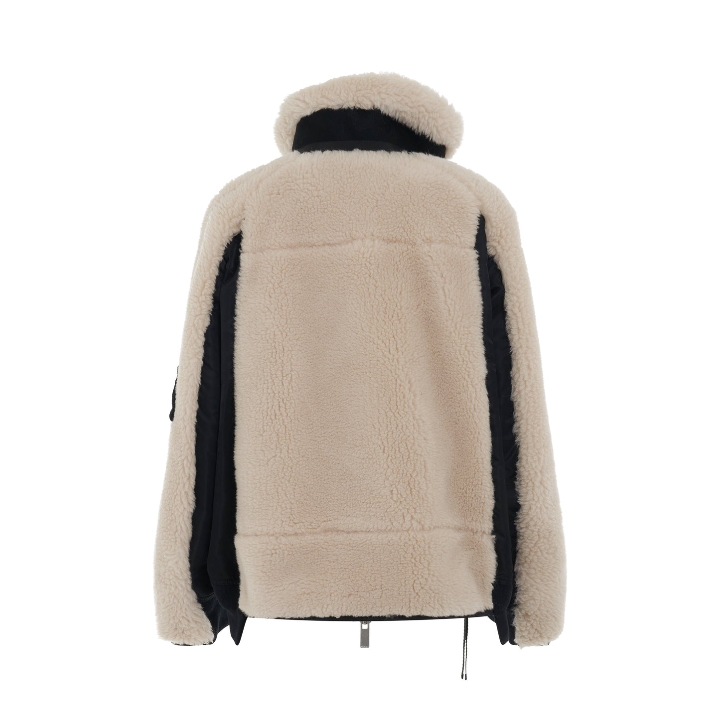 Faux Shearling x Nylon Twill Blouson in Black/Ecru