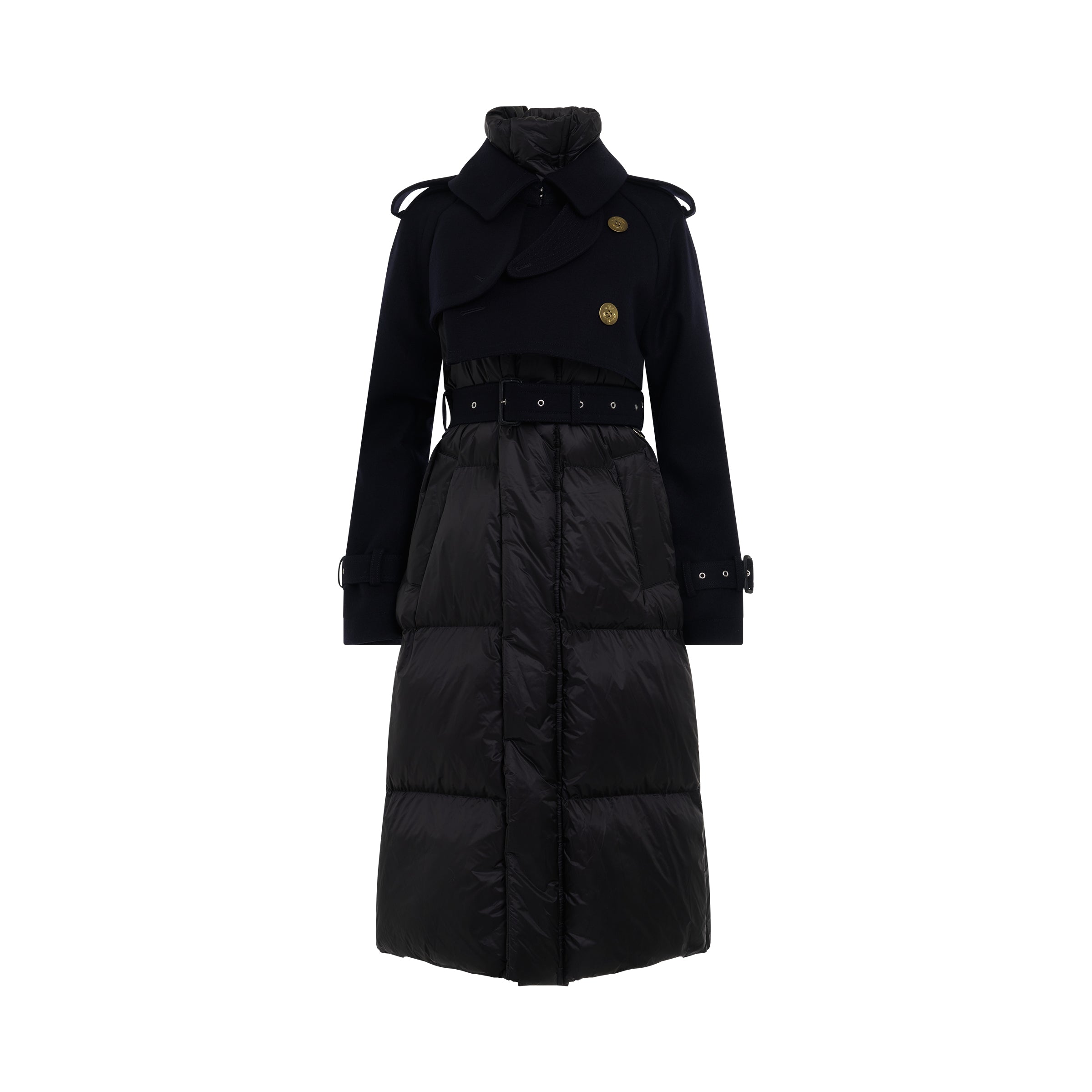 Wool Melton x Padded Coat in Black