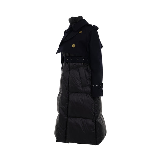 Wool Melton x Padded Coat in Black