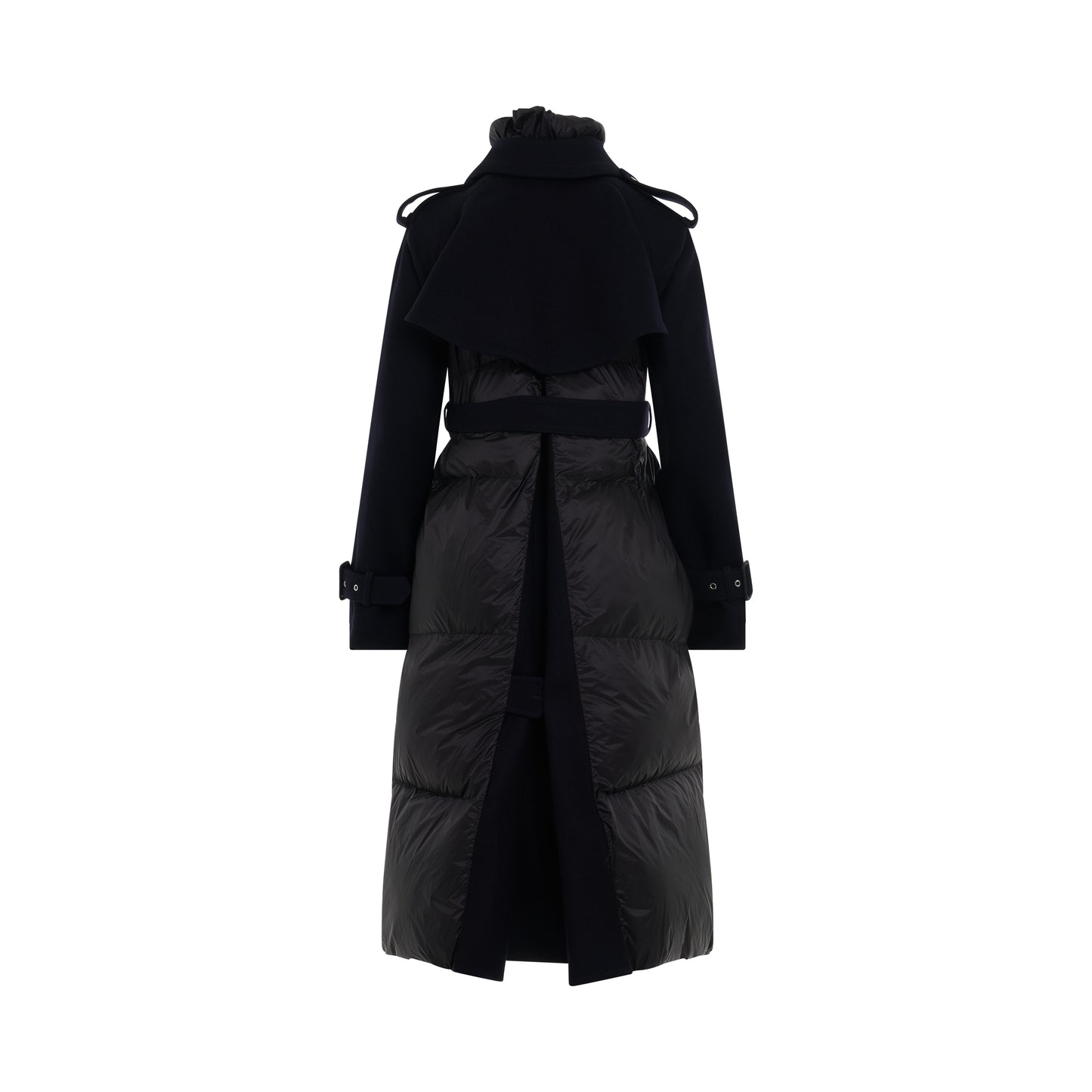 Wool Melton x Padded Coat in Black