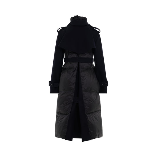 Wool Melton x Padded Coat in Black