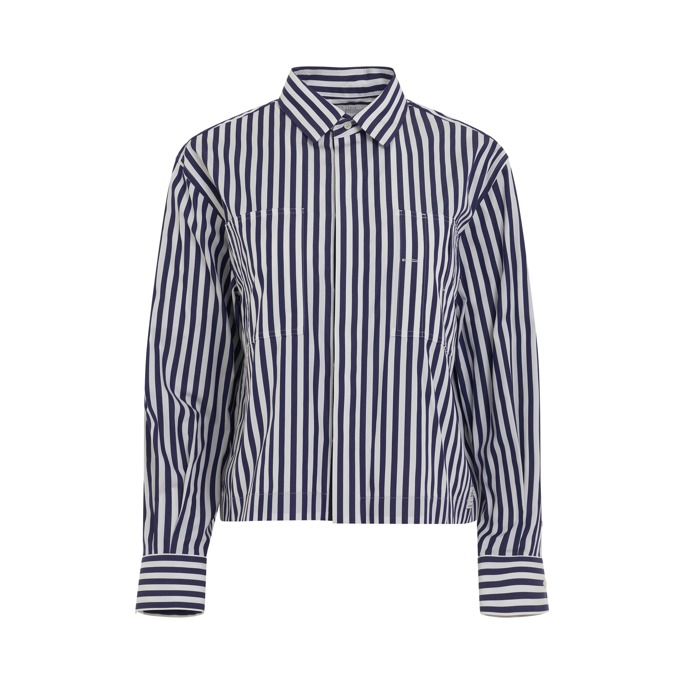 Thomas Mason Cotton Poplin Pocket Shirt in Navy Stripe