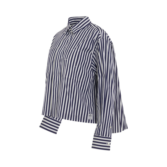 Thomas Mason Cotton Poplin Pocket Shirt in Navy Stripe