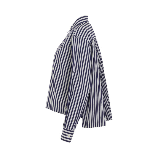 Thomas Mason Cotton Poplin Pocket Shirt in Navy Stripe