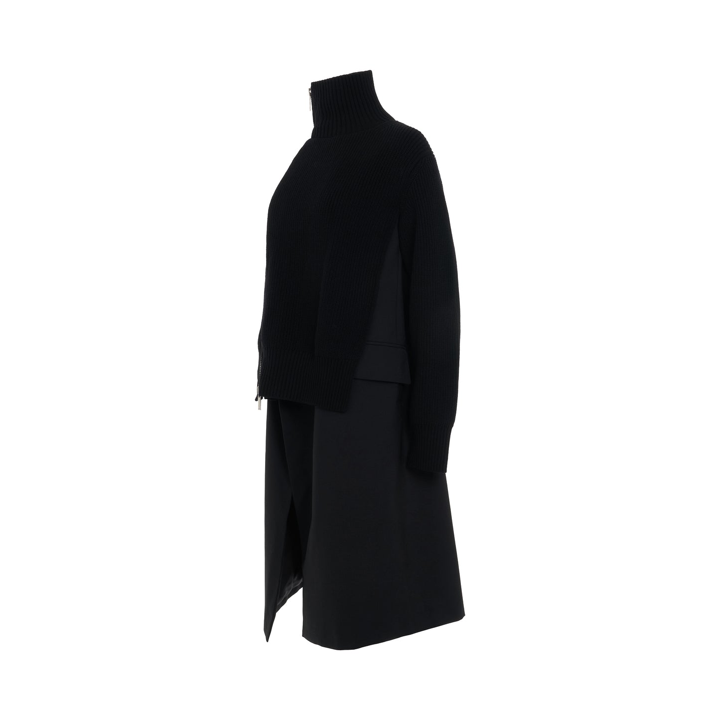 Wool Knit x Suiting Coat in Black