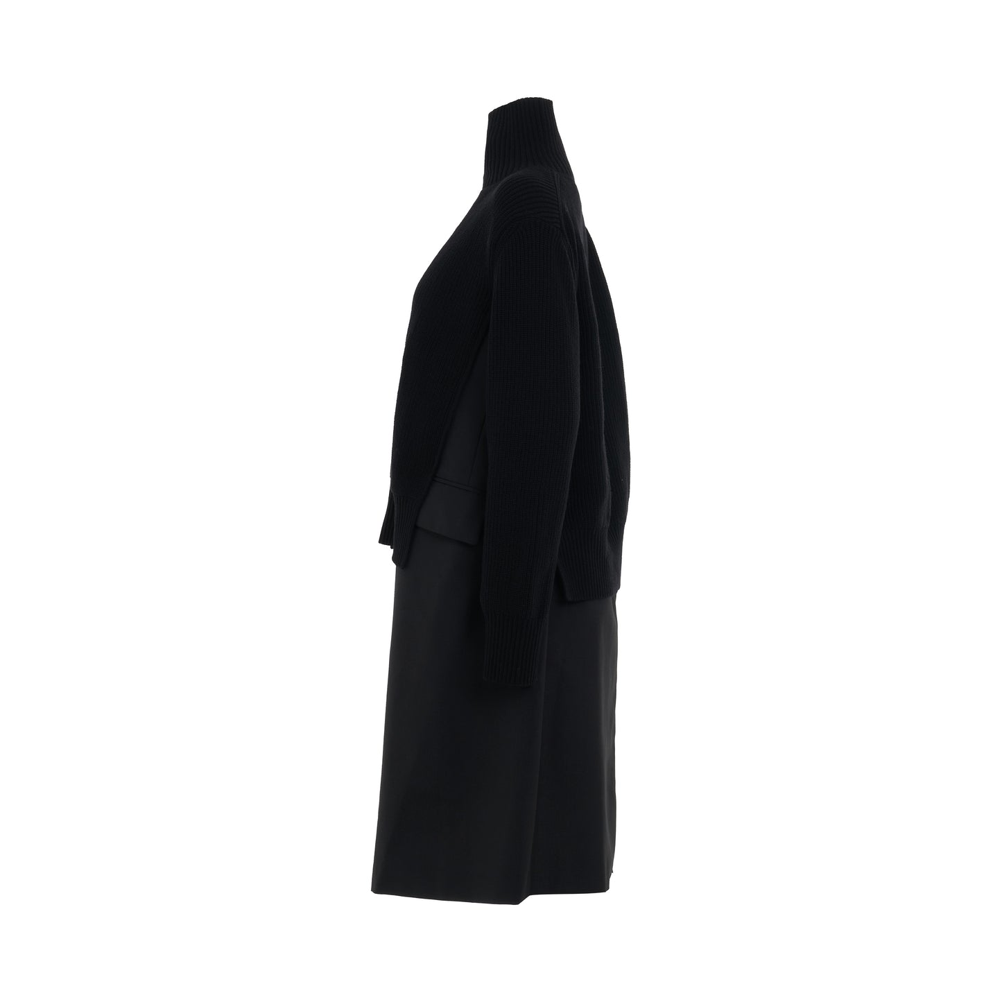 Wool Knit x Suiting Coat in Black