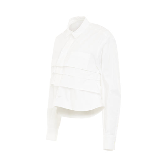 Cotton Cropped Poplin Shirt in Off White