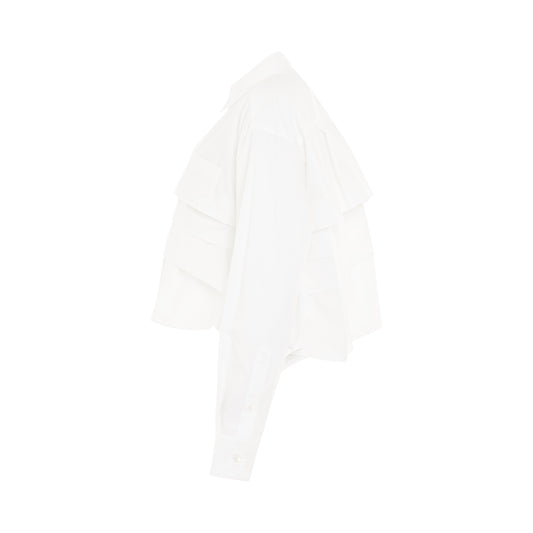 Cotton Cropped Poplin Shirt in Off White