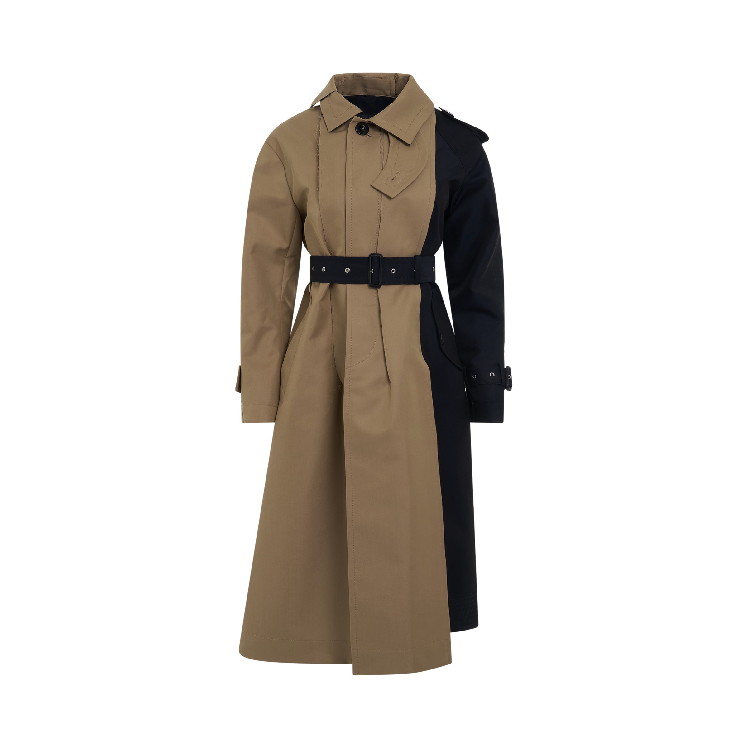 Cotton Gabardine Coat in Beige/Navy