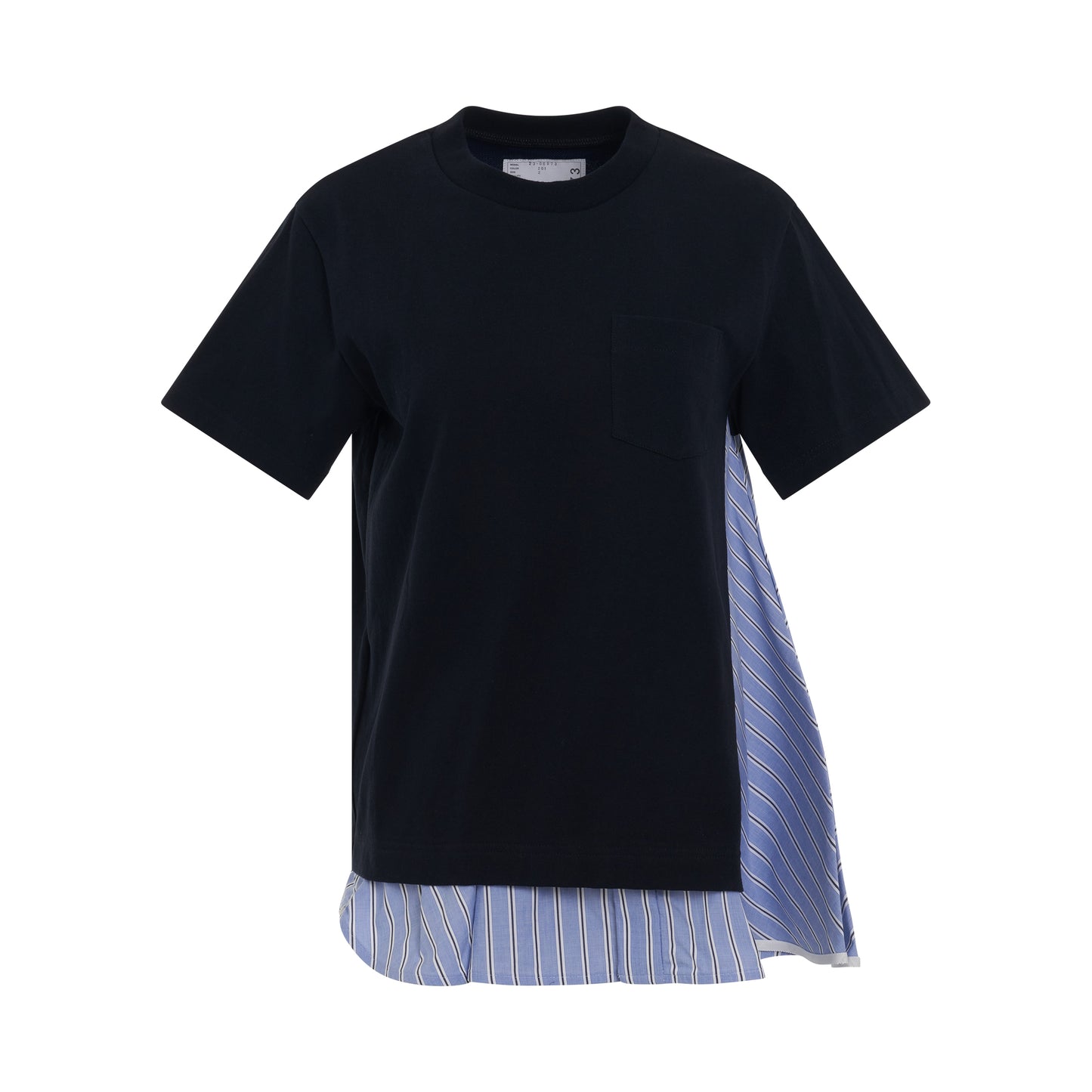 Cotton Poplin Mix Jersey T-Shirt in Navy