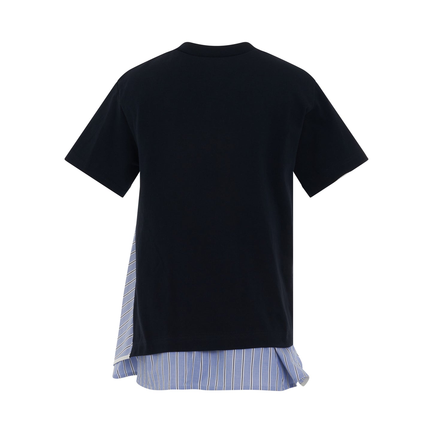 Cotton Poplin Mix Jersey T-Shirt in Navy