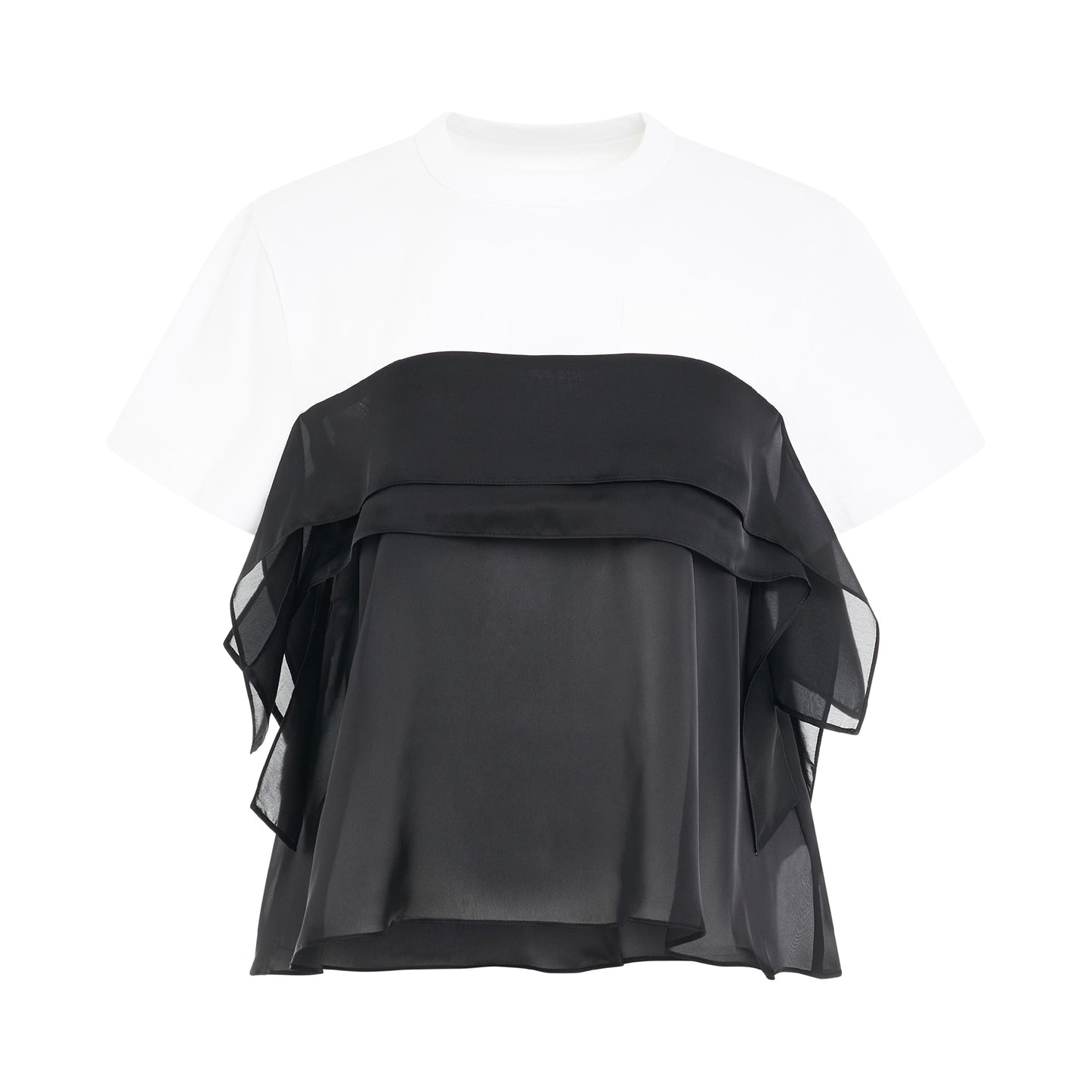 Satin Mix Cotton Jersery T-Shirt in White/Black