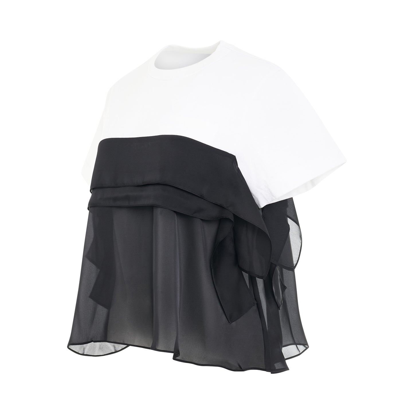 Satin Mix Cotton Jersery T-Shirt in White/Black