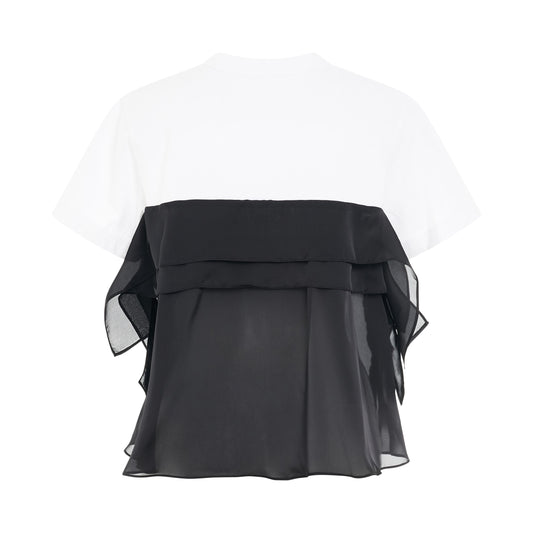 Satin Mix Cotton Jersery T-Shirt in White/Black