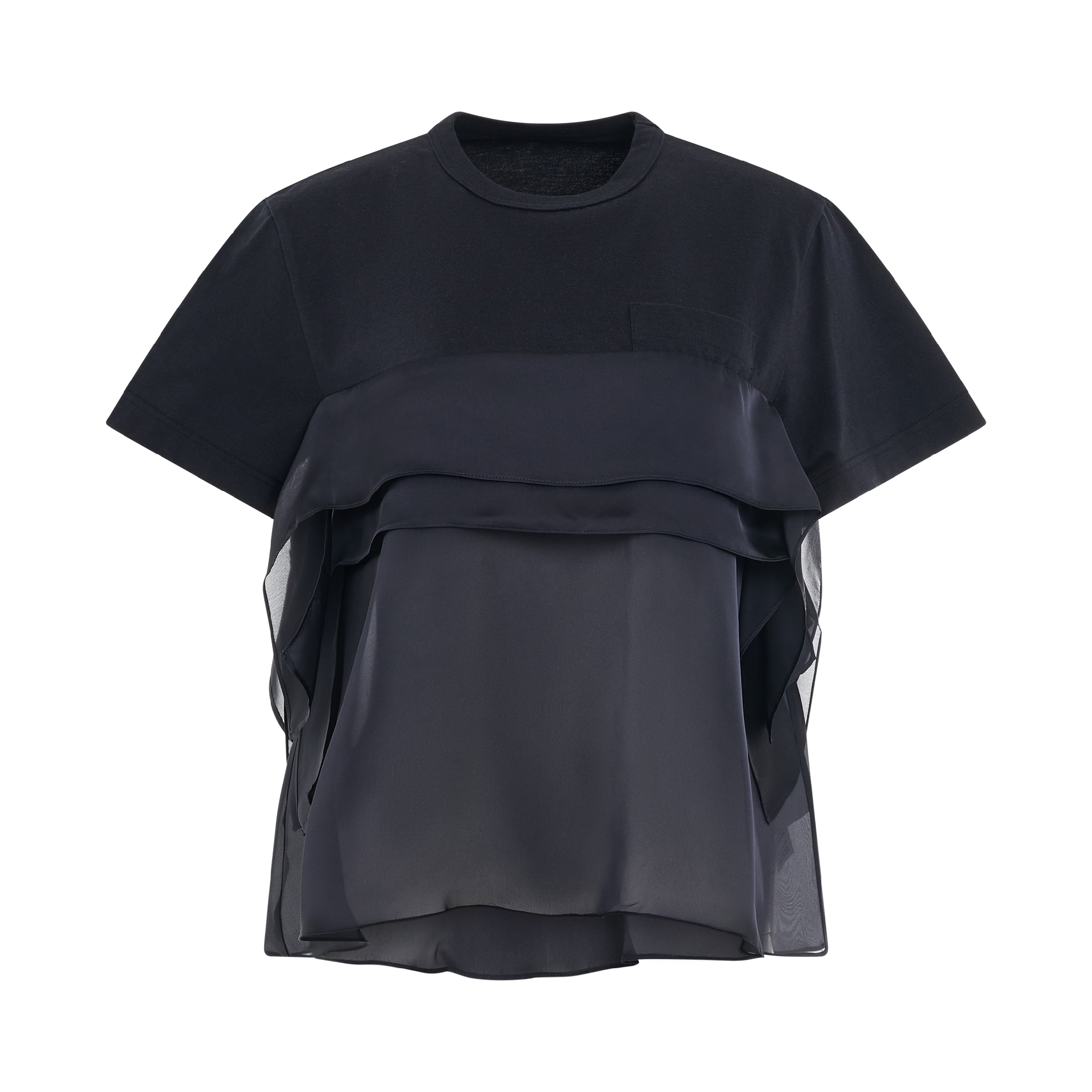 Satin Mix Cotton Jersey T-Shirt in Navy