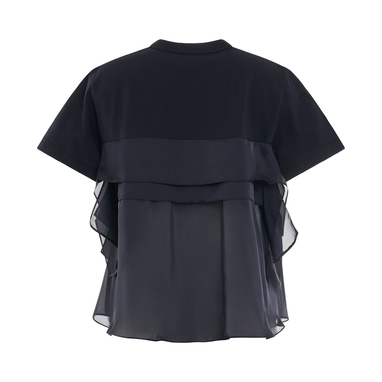 Satin Mix Cotton Jersey T-Shirt in Navy