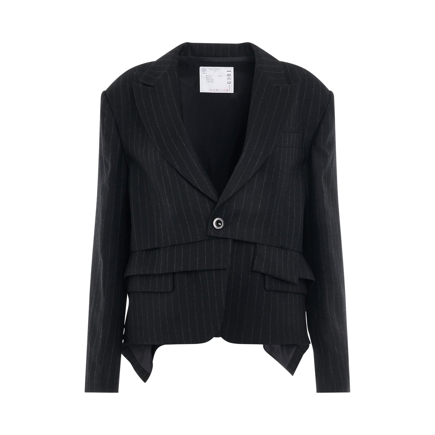 Chalk Stripe Cropped Jacket in Black