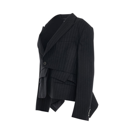 Chalk Stripe Cropped Jacket in Black