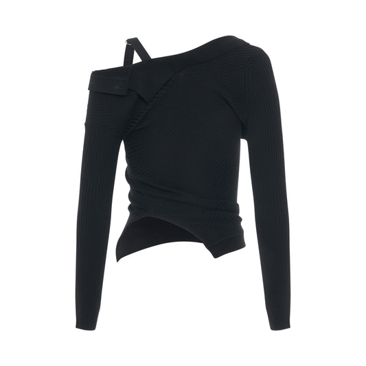 Colin Buckle Strap Knit Sweater in Black