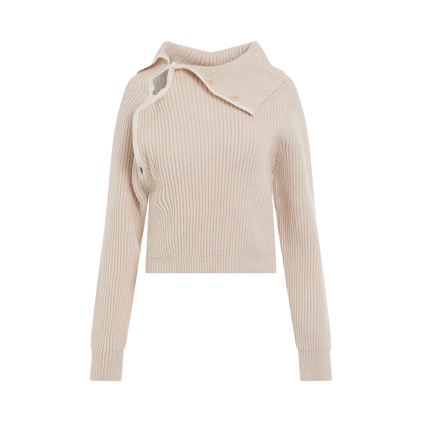 Vega Asymmetric Collar Knit Sweater in Light Beige