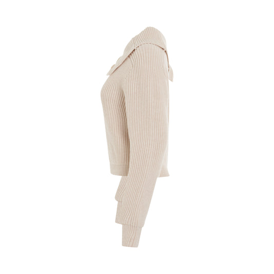 Vega Asymmetric Collar Knit Sweater in Light Beige