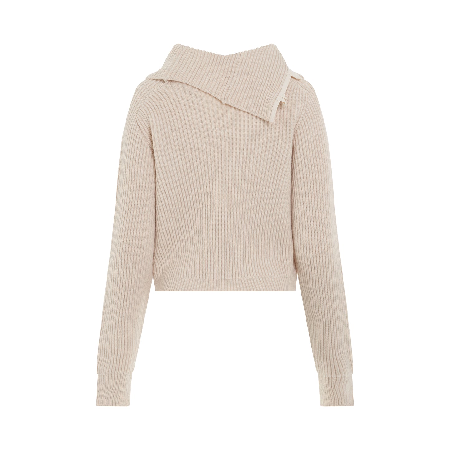 Vega Asymmetric Collar Knit Sweater in Light Beige