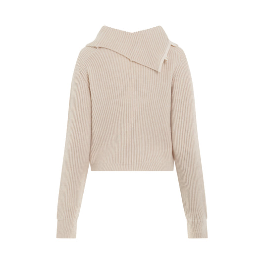 Vega Asymmetric Collar Knit Sweater in Light Beige