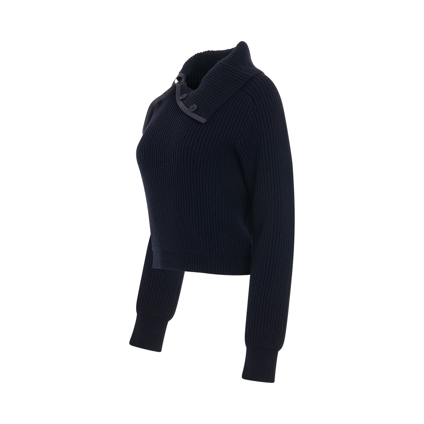 Vega Asymmetric Collar Knit Sweater in Navy