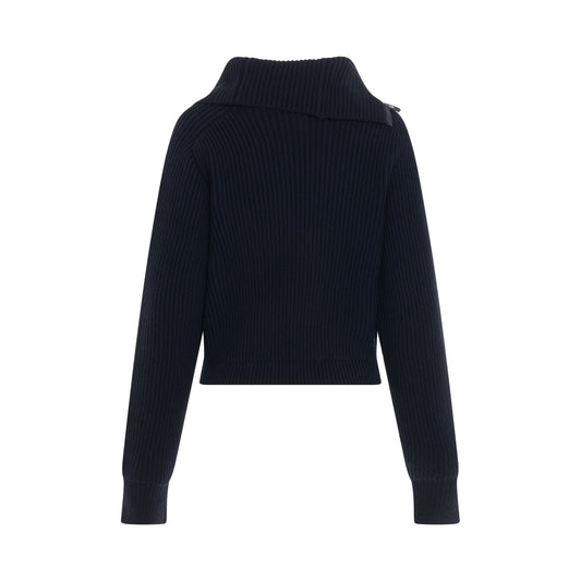 Vega Asymmetric Collar Knit Sweater in Navy