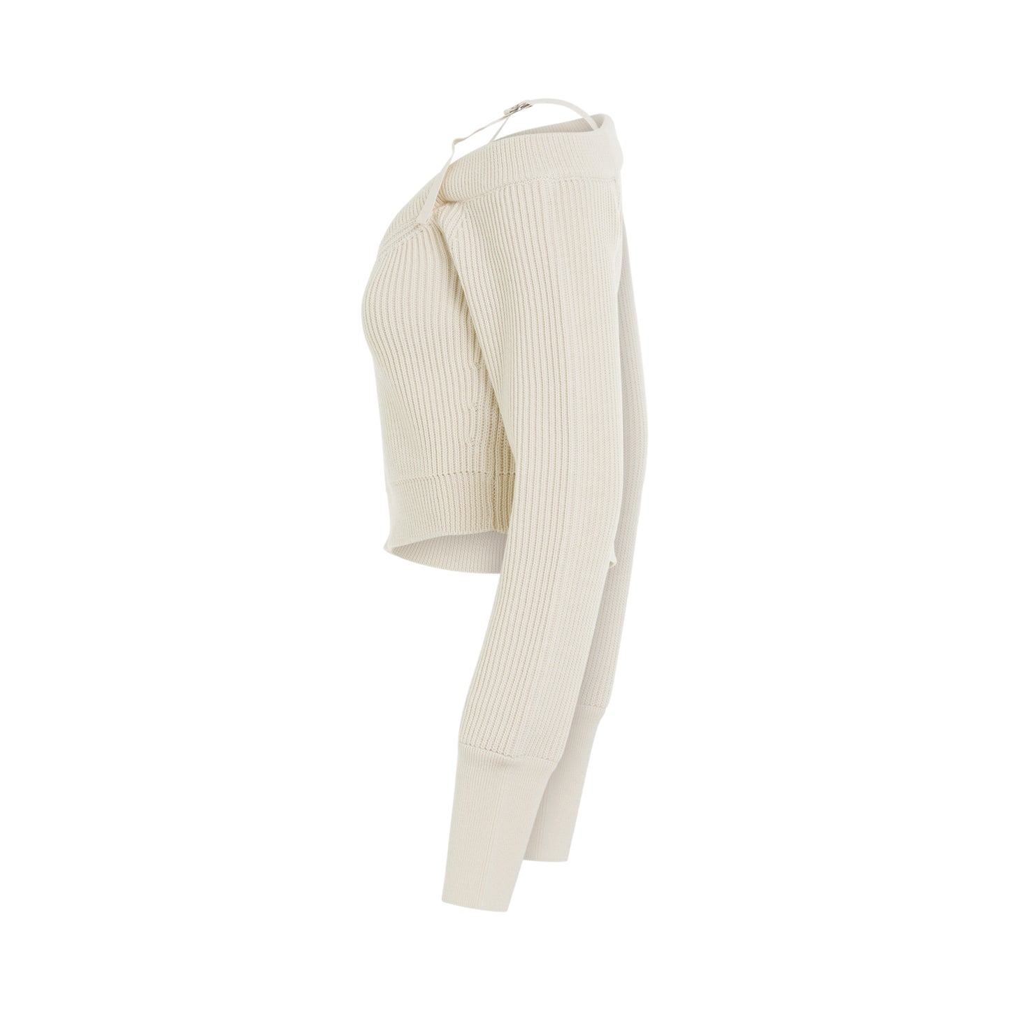 Seville Asymmetric Buckle Strap Knit Sweater in Off-White