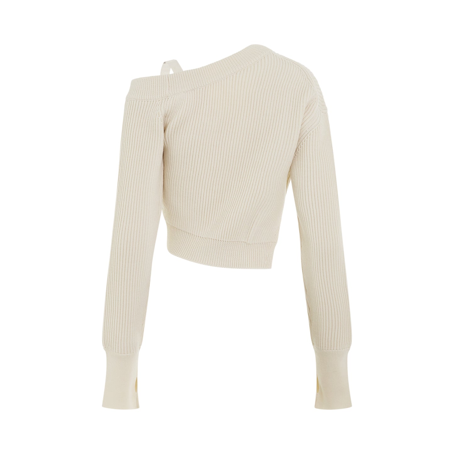 Seville Asymmetric Buckle Strap Knit Sweater in Off-White