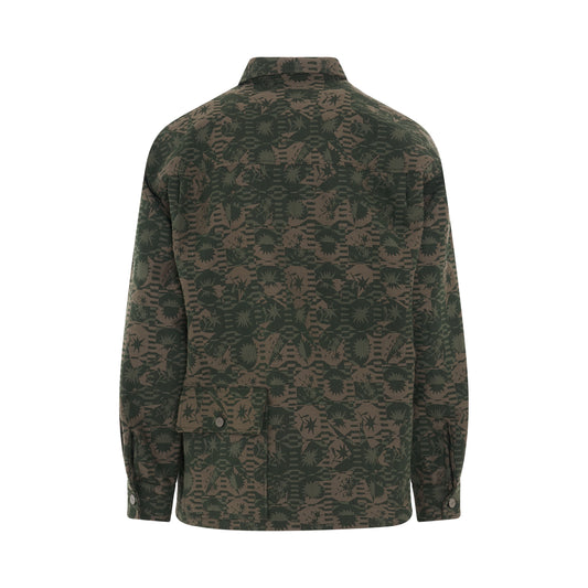 Tecido Overshirt in Jacquard Khaki Flowers