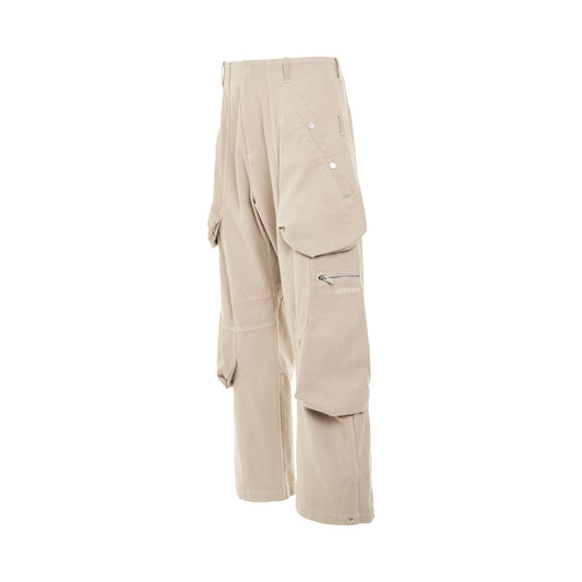 Croissant Cotton Cargo Pants in Light Beige