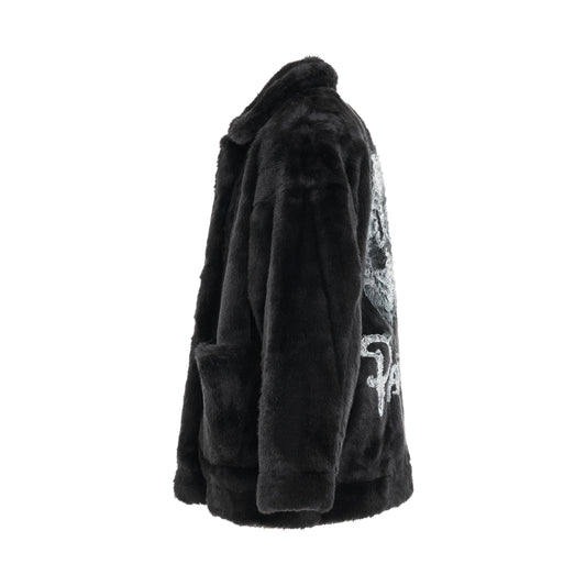 Hand-Painted Fur Jacket in Black